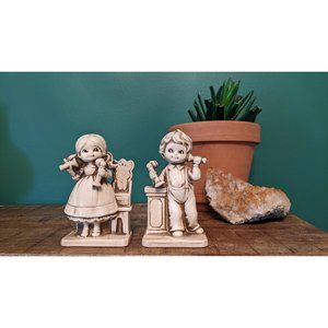 Vintage Boy and Girl on Telephone - Wolin, Japan Chalkware - Set of Two Figurine